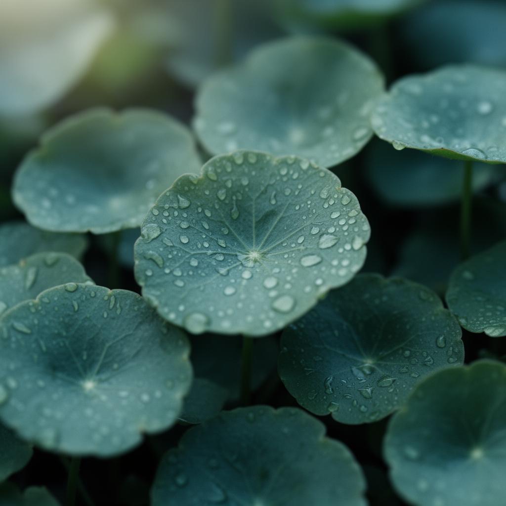 Tigergras (Centella Asiatica) mit Morgentau